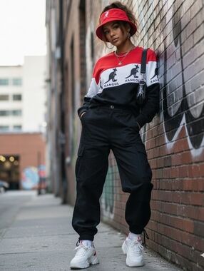 Kangol Red White and Black Logo Panel Crewneck